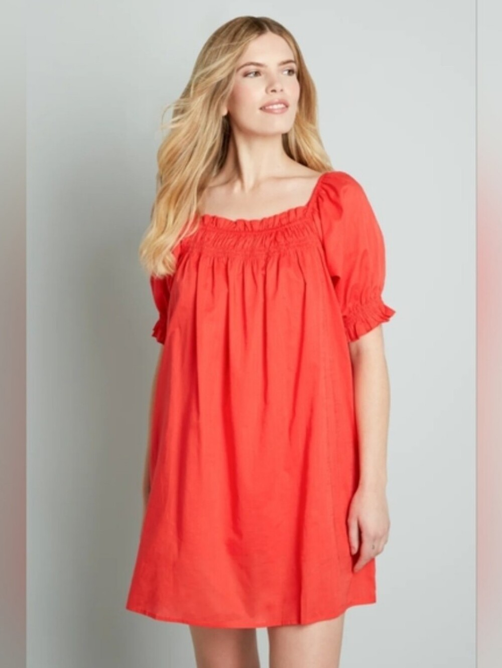 NWT Modcloth Red Orange Lightweight Cotton Baby doll Dress